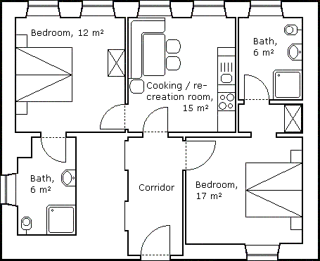 Ground plan of the holiday apartment on the first floor