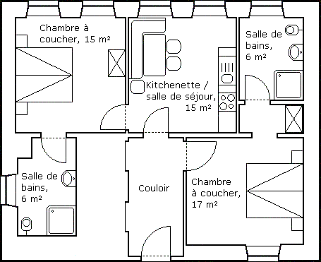 Le plan de l'appartement de vacances au premier étage