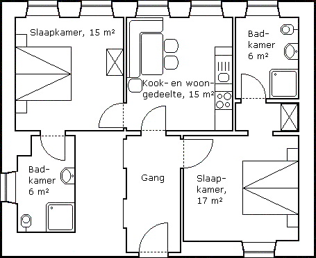 Plattegrond van de vakantiewoning op de eerste verdieping