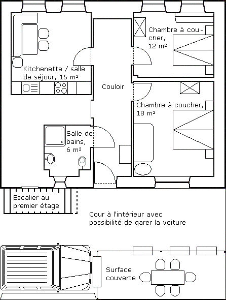 Le plan de l'appartement de vacances rez-de-chauss&eacute;e
